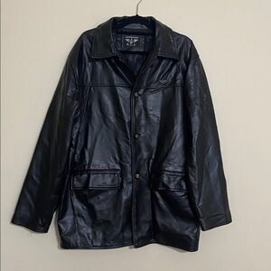 R.G.A Reported Black Leather Jacket coat men’ button down retro Y2K vintage XL
